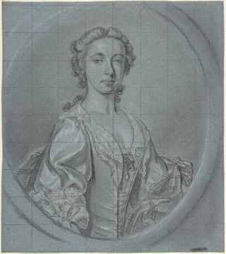 Bust-Length Portrait Study of a Young Woman with a Striped Shawl ca. 174060.. 스톡 사진