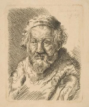 Bust of an Old Man in a Coat and Fur Collar (copy) n.d. Workshop of Rembran.. 库存插图