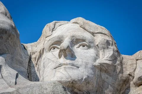 The Bust of Thomas Jefferson at Mount Rushmore National Monument Foto stock