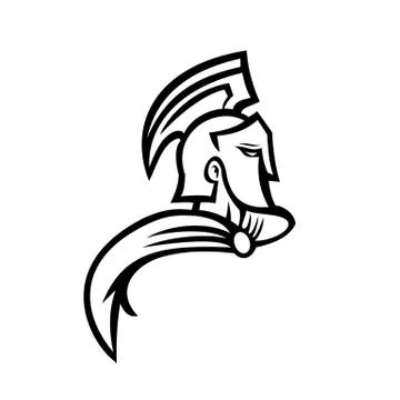 Bust of Trojan Warrior Side View Mascot Black and White Stock Illustration