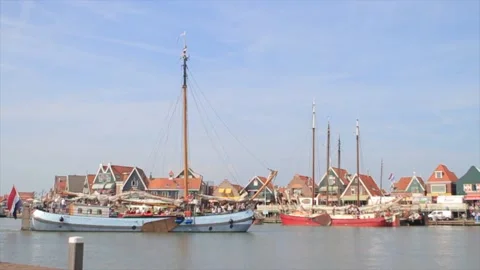 The bustle of the ship that just entered the port of volendam netherlands Stock Footage 213915273