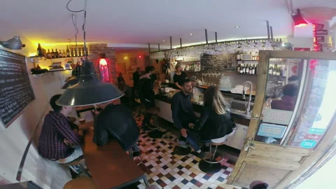 Bustling Craft Beer Bar Wide Angle Taproom Interior in Paris Stock Footage 344952576