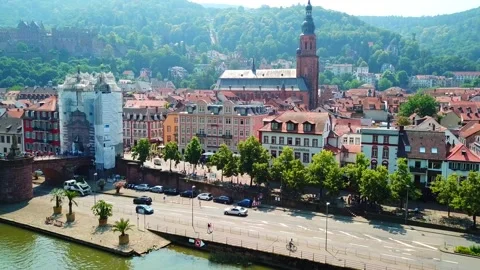 Bustling European Riverfront Stock Footage 142240650