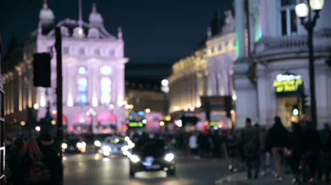 Bustling Night Traffic, Lights, and People in London Stock Footage 37009348