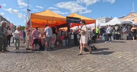 Bustling scene at the Market square. Stock Footage 328462934