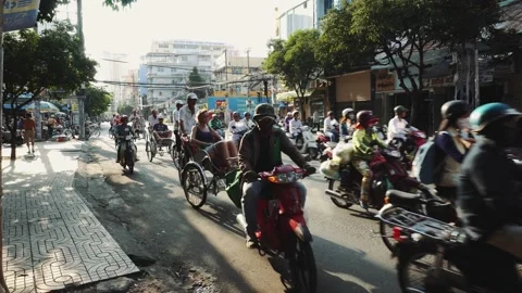 The Bustling Street Scene Of Ho Chi Minh Cityi, Vietnam, Old Town, Motorcycles Stock-Footage 132024915