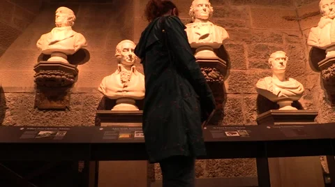 Busts of historical Scots at the Wallace Wall museum Stock Footage 43627997