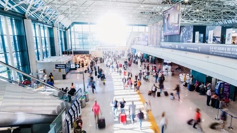 Busy airport passengers timelapse Stock Footage