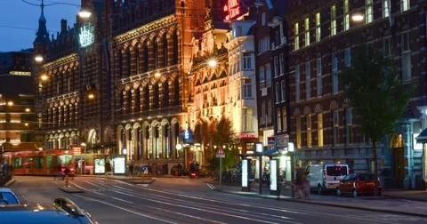 Busy Amsterdam Evening Stock Footage 60422177