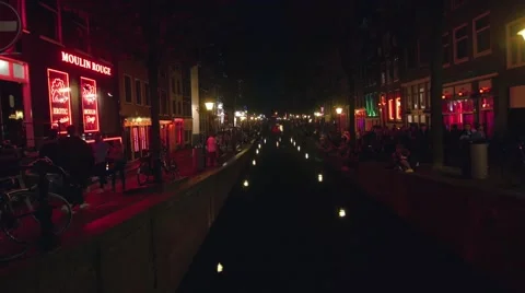 Busy Amsterdam Red Light District at night Stock Footage 66777565