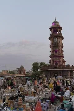 Busy and congested view of famous Sardar Market and Ghanta ghar Clock tower i Stock Photos