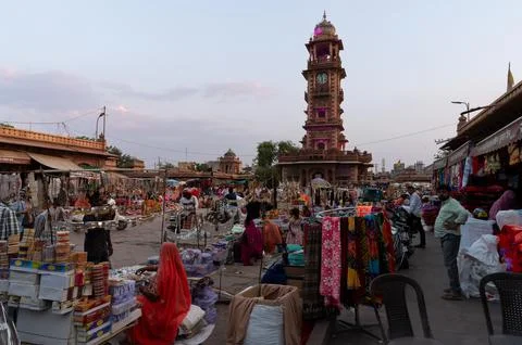 Busy and congested view of famous Sardar Market and Ghanta ghar Clock tower i Stock Photos