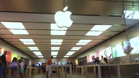 Busy Apple Store Inside Shopping Mall Stock Footage 342566851