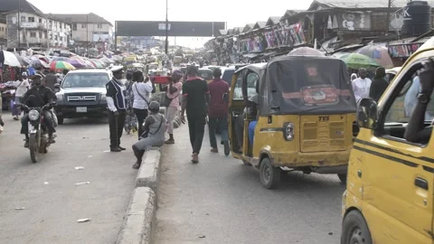 Busy area, Rush hour and Africa survival in nigeria Stockbeeldmateriaal 247974735
