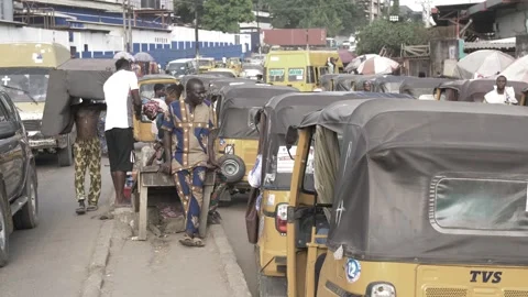 Busy area, Rush hour and Africa survival in nigeria Stockbeeldmateriaal 247978309