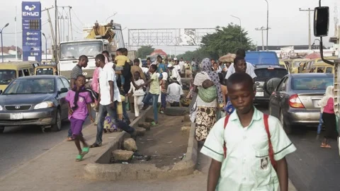 Busy area, Rush hour and Africa survival in nigeria Stock Footage 249395873