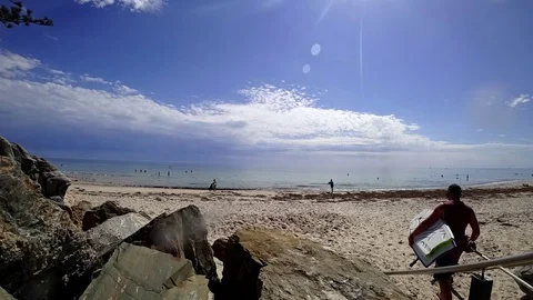 Busy Beach Adelaide Australia On A Summer Weekend Stock Footage