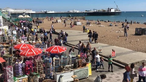 Busy beach front, summer Stock Footage 101438455