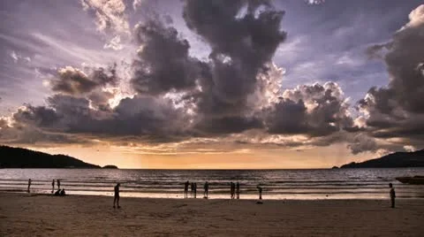 Busy beach at sunset in summer time, Timelapse in HDR 2 Stock Footage 11817764
