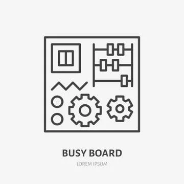 Busy board flat logo, early development baby toy line icon. Montessori education 스톡 일러스트