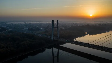 Busy bridge aerial hyperlapse Stock Footage 99061310