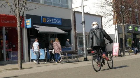 Busy British Town Street Scene, Lowestoft Stock Footage 105608341