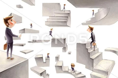 Busy businessman in different situation Stock Illustration