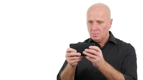 Busy Businessman Work Using Touch Tablet Accessing On-Line Data Base Stock Footage 83992636