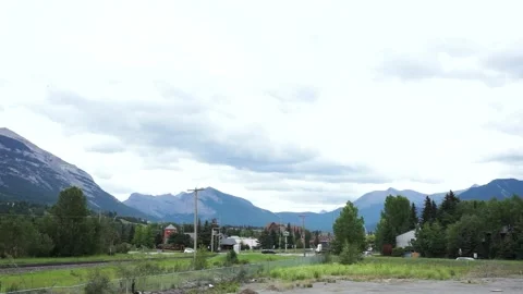 Busy Canmore Intersection Wide-shot Stock Footage 144386835