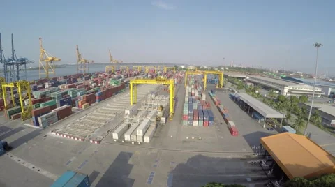 Busy Cargo Container Terminal Stock Footage 64272058