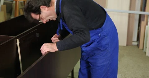 Busy Carpenter Man Working Examining the Furniture Production Carpentry Activity Video stock 88130307