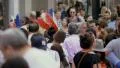 Busy chaotic crowd people tourists Times Square NYC New York City day 4k or 4k+ Resolution