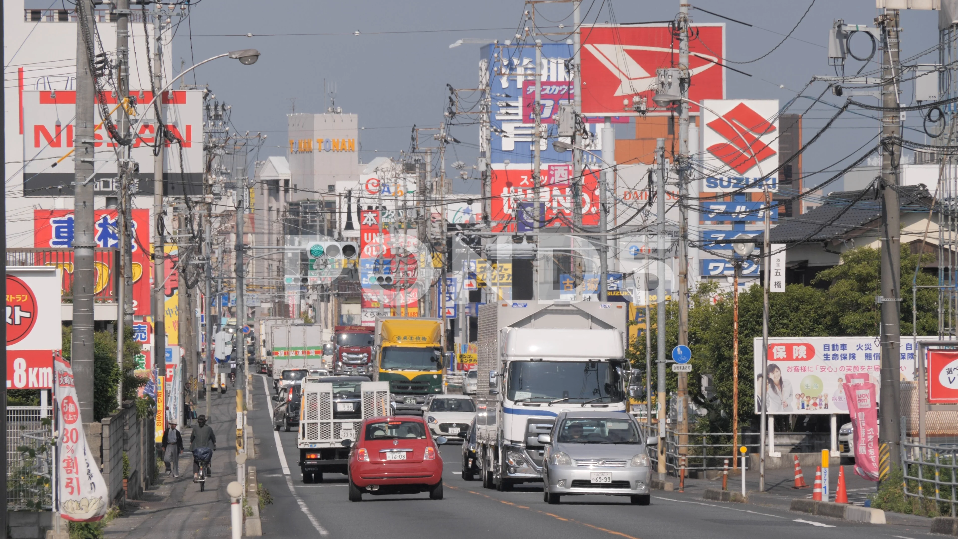 Busy chaotic street with advertisement signboards,Iwakuni,Honshu,Japan