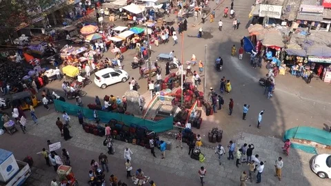 Busy Charminar market as seen from above in Hyderabad,India Stock Footage