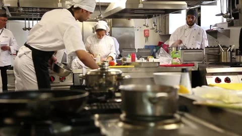 Busy chefs cooking in kitchen Stockbeeldmateriaal 102066957
