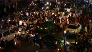 Busy City Centre Traffic Intersection Night Lights Crowd Cars People Chaos 4K Stock Footage