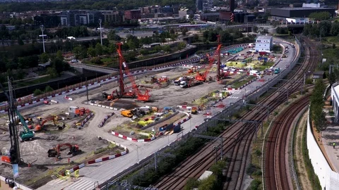 Busy City Construction Site Stock Footage 116893953