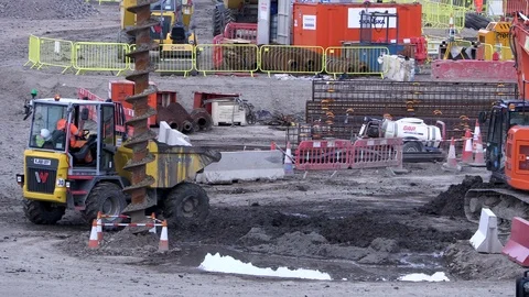 Busy city construction site Stock Footage 116895433