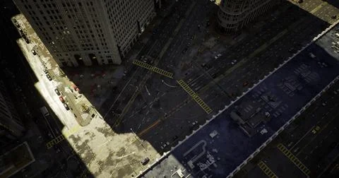 Busy city intersection seen from above during a sunny day in the afternoon Illustrazione stock
