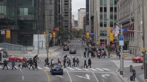 Busy city intersection street - Toronto, Ontario, Canada Stock Footage