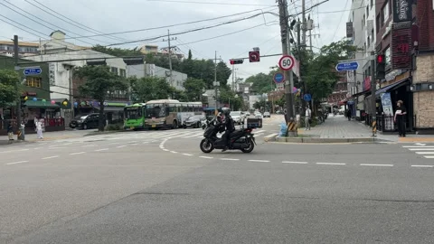 Busy City Intersection Traffic With Public Bus And Scooters Seoul South Korea Stock Footage 347713245