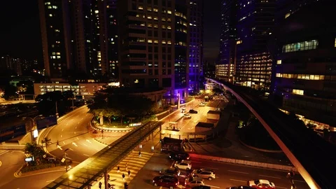 Busy cityscape at night. Crowd and vehicles in the city. Stock Footage 101062603