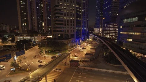 Busy cityscape at night. Crowd and vehicles in the city. Stock Footage 101062625