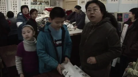 Busy classroom, Chinese calligraphy class Stock Footage 56639287