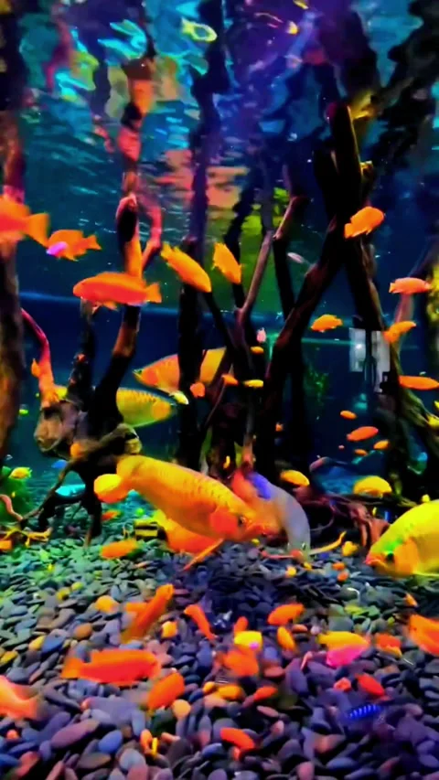 Busy Community Aquarium with Multiple Tropical Fish Species Stockbeeldmateriaal 337756539