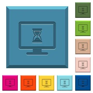 Busy computer engraved icons on edged square buttons Stock Illustration