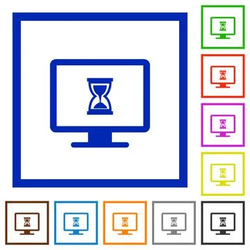 Busy computer flat framed icons Stock Illustration