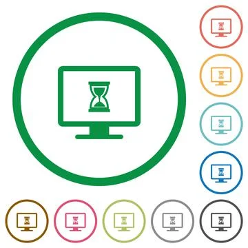 Busy computer flat icons with outlines Stock Illustration