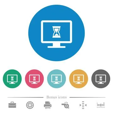 Busy computer flat round icons Illustrazione stock