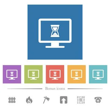 Busy computer flat white icons in square backgrounds Illustrazione stock